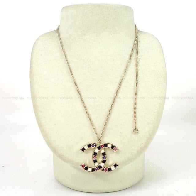CHANEL シャネル ビッグ ココマーク ネックレス 黒X白XピンクXパープル