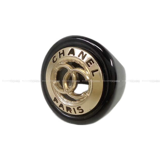 18年 秋冬 新作 Chanel ラウンド ココマーク ビッグボタン リング 指輪 黒 ブラック Xゴールド マットゴールド金具 A5 新品