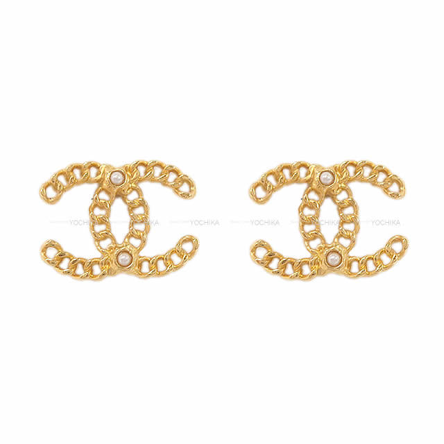 2018年 秋冬 CHANEL シャネル チェーン ココマーク パール付 ピアス ゴールド AB0286 新品