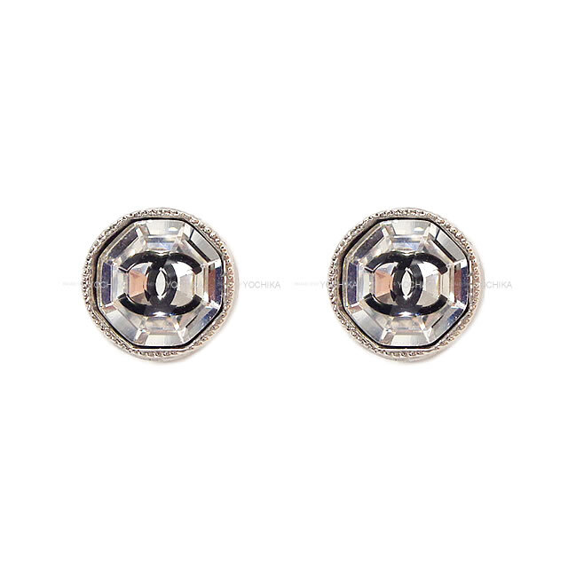 CHANEL シャネル ココマーク ラインストーン ピアス クリアXシルバーX黒(ブラック) A58200 シルバー金具 新品未使用