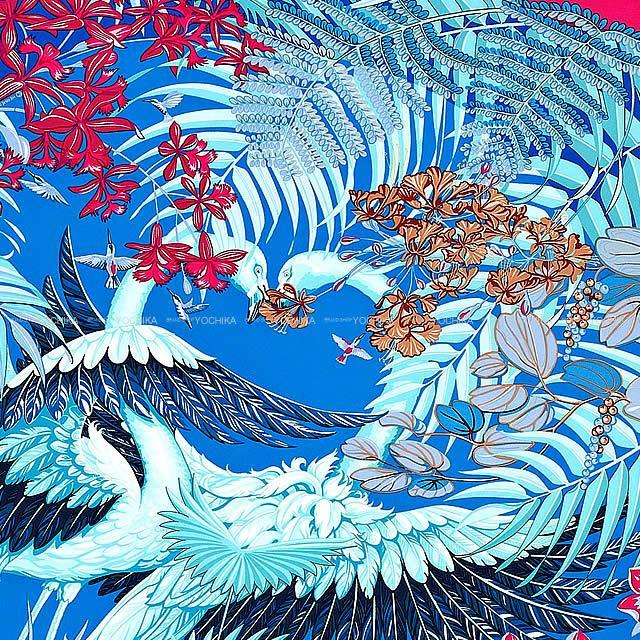 HERMES エルメス スカーフ カレ90 "フラミンゴパーティー" ローズヴィフXブルーXシエル シルク100% 新品