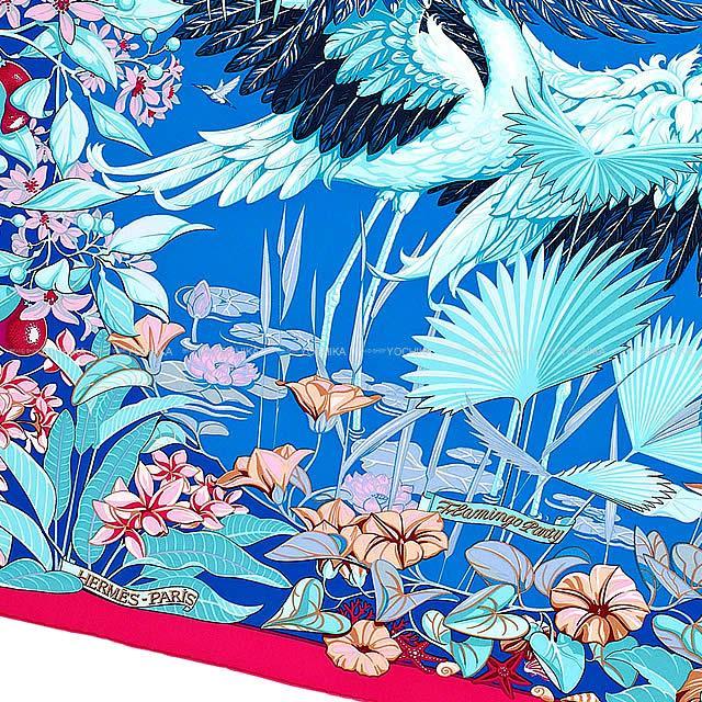 HERMES エルメス スカーフ カレ90 "フラミンゴパーティー" ローズヴィフXブルーXシエル シルク100% 新品
