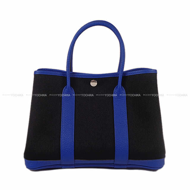 HERMES エルメス ハンドバッグ ガーデンパーティ 30 TPM 黒(ブラック)Xブルーエレクトリック