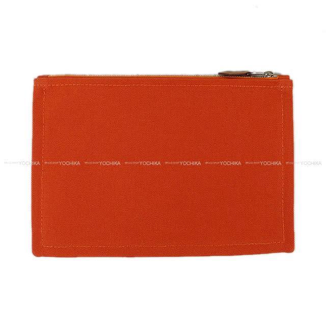 HERMES エルメス フラットポーチ "ヨッティング" PM フーオレンジ コットン100% 新品