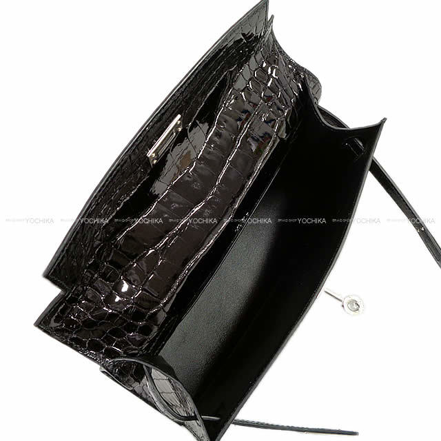 HERMES エルメス ハンドバッグ ポシェットケリー 黒(ブラック) クロコダイル アリゲーター シルバー金具 新品