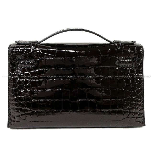 HERMES エルメス ハンドバッグ ポシェットケリー 黒(ブラック) クロコダイル アリゲーター シルバー金具 新品