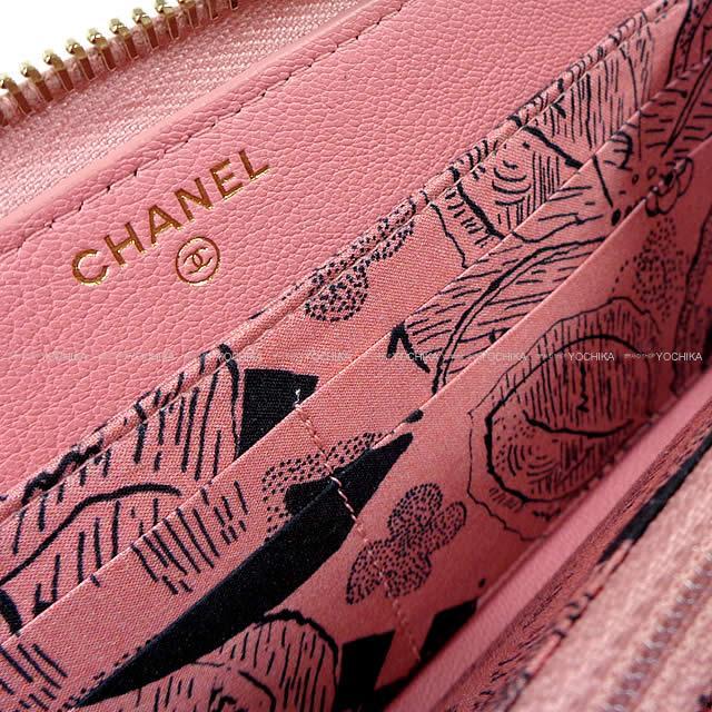 18年秋冬 新作 Chanel シャネル ココマーク ミニ カメリア付 ラウンドファスナー 長財布 ピンクx黒 ブラック ゴートスキン A ゴールド金具 新品