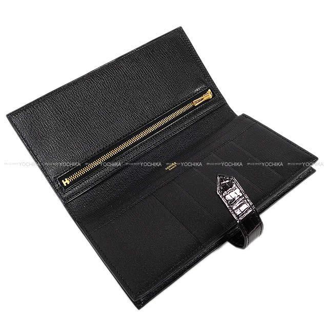 HERMES エルメス 財布 ベアンスフレ 黒(ブラック) クロコダイル アリゲーター ローズゴールド金具 新品