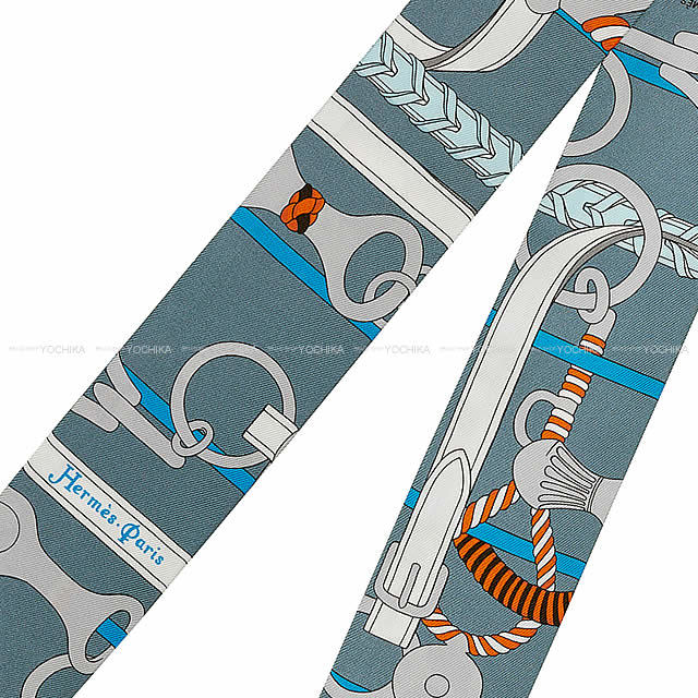 HERMES エルメス ツイリー スカーフ "乗馬の装具一式" グリス