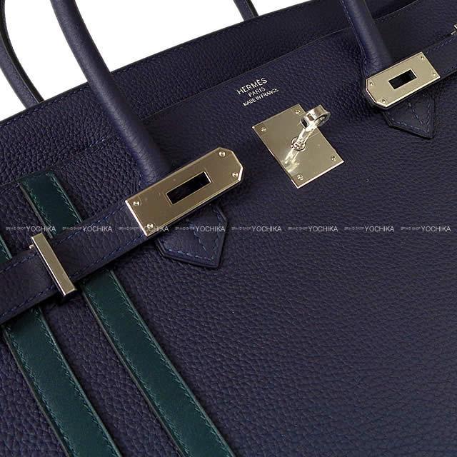 HERMES エルメス ハンドバッグ バーキン40 オフィサー ブルーニュイ/ヴェールシプレ(サイプレス) トゴ/スイフト