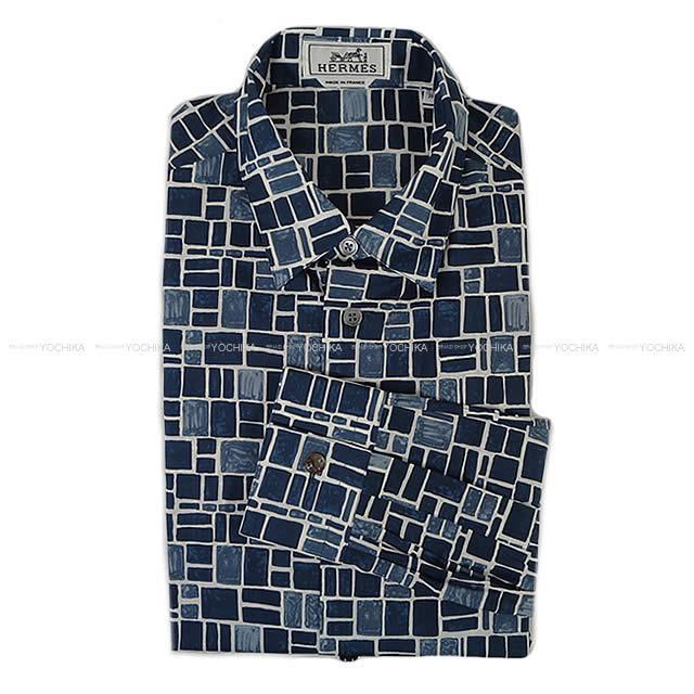 HERMES エルメス メンズ セリエボタン 長袖 シャツ '' IMPRIMEE MOSAIQUE H '' #39 新品