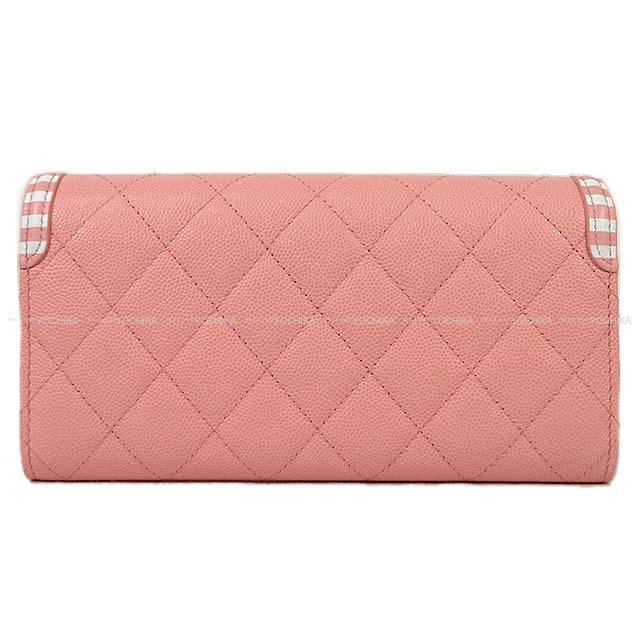 2019年 クルーズライン 新作 CHANEL シャネル マトラッセ ボーダー 長財布 ピンクX白 A84448 新品