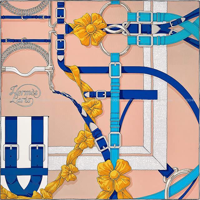 HERMES エルメス スカーフ カレ90 "グランマネージュ ティティール" ボアドゥローズXブルーロイヤルXミール 新品