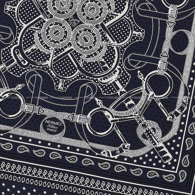 HERMES エルメス ショール カレ140 "エプロンドール・バンダナ" マリンX黒(ブラック)X白(ホワイト)