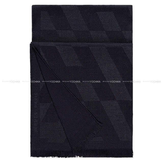 HERMES エルメス ストール "バイアスH" ブルーノワール カシミア85%Xシルク15% 新品