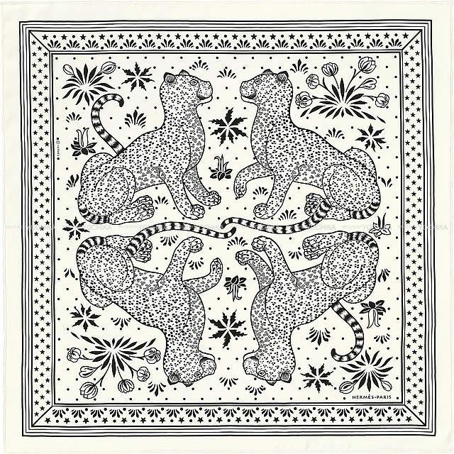 2019年春夏 新作 HERMES エルメス バンダナ カレ55 "レオパード" 黒(ブラック)X白(ホワイト)