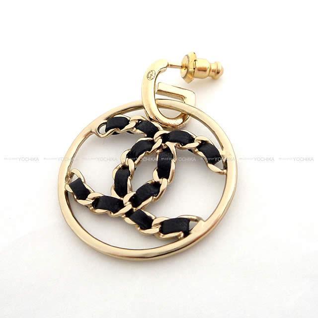 シャネル サークル ビッグ ココマーク ぶらさがり ループ ピアス 黒/ゴールド AB0564 新品