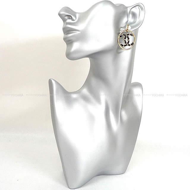 シャネル サークル ビッグ ココマーク ぶらさがり ループ ピアス 黒/ゴールド AB0564 新品