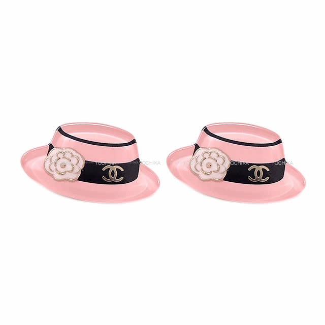 2019年春夏 CHANEL シャネル カメリア ハット  ココマーク ピアス ピンク/黒 AB1270 新品