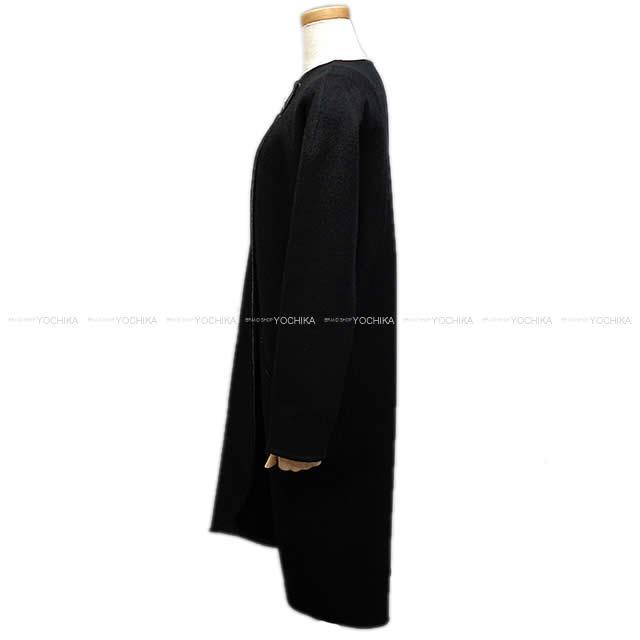 HERMES エルメス レディース  セリエボタン ノーカラー コート 黒/グレー #36 カシミア 新品