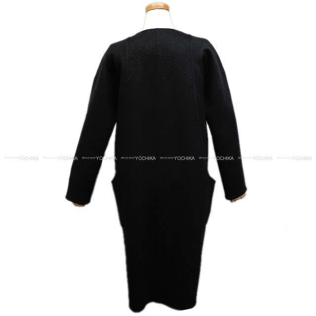HERMES エルメス レディース  セリエボタン ノーカラー コート 黒/グレー #36 カシミア 新品