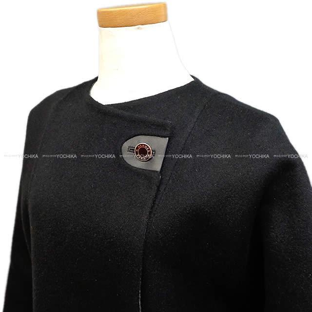 Hermes エルメス レディース セリエボタン ノーカラー コート 黒 グレー 36 カシミア 新品