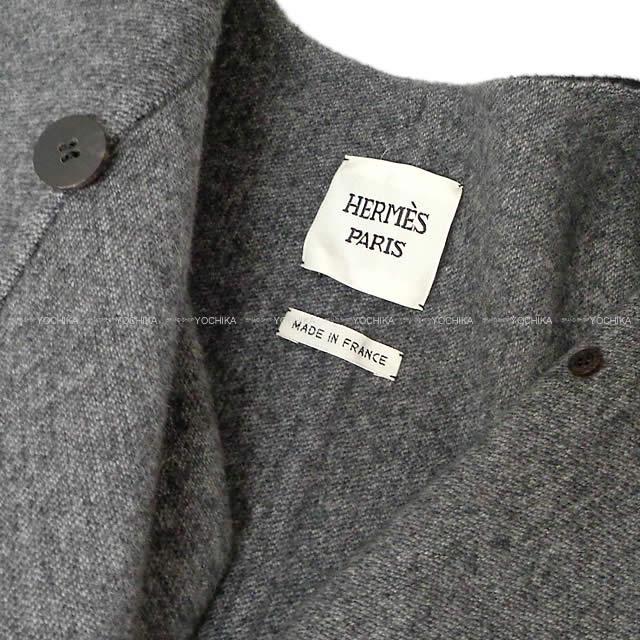 HERMES エルメス レディース  セリエボタン ノーカラー コート 黒/グレー #36 カシミア 新品