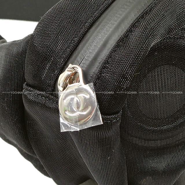 2019年 春夏 新作 CHANEL シャネル ロゴ メッシュ ウエストポーチ バッグ 黒 ナイロン シルバー金具 AS0425