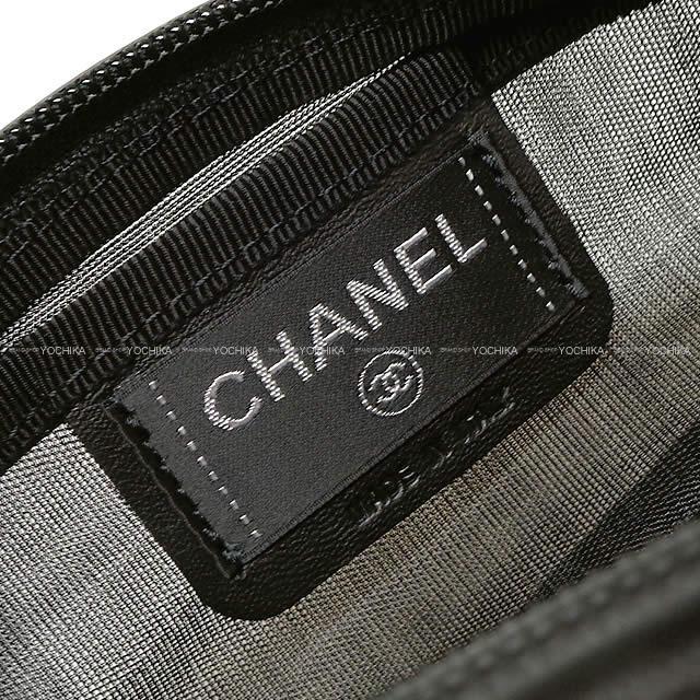 2019年 春夏 新作 CHANEL シャネル ロゴ メッシュ ウエストポーチ バッグ 黒 ナイロン シルバー金具 AS0425