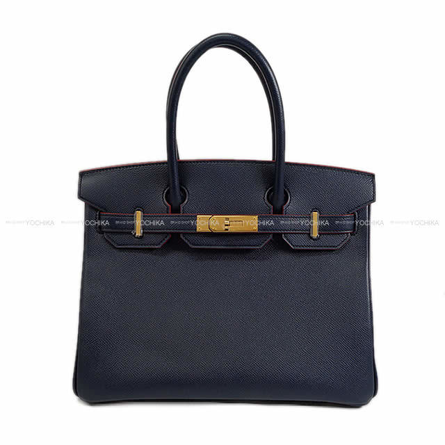 HERMES エルメス ハンドバッグ バーキン30 コントゥール ブルーインディゴXルージュアッシュ エプソン ゴールド金具 新品未使用