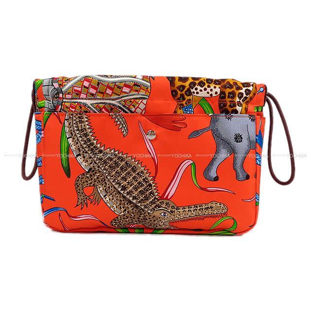 HERMES エルメス フールビ 20 "ザンベジ川の行進" オレンジポピー/グリス/ヴェール シルク/バレニア 新品