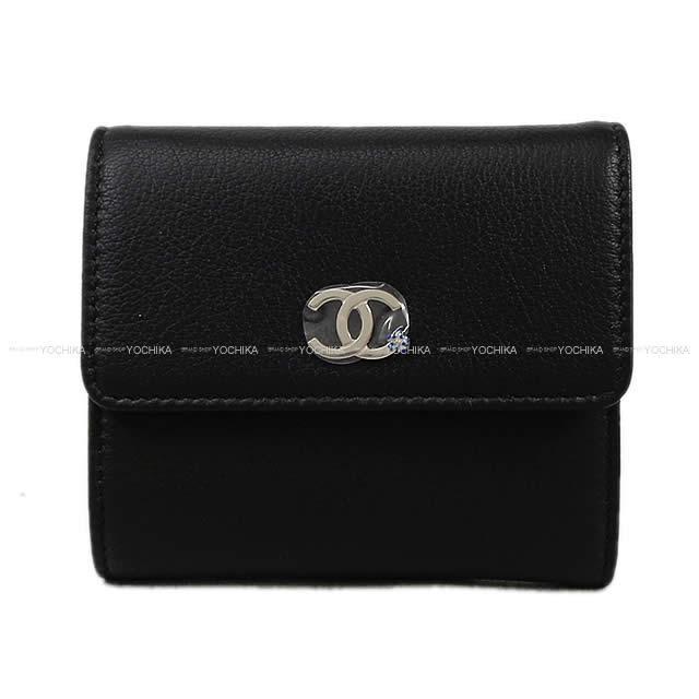 CHANEL シャネル "LA PAUSA" ココマーク ミニカメリア 三つ折 コンパクト財布 黒 A81954 新品