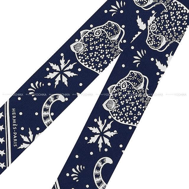 美品 エルメス ツイリー LES ZEBRES シルク ネイビー スカーフ 0331-2  