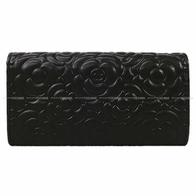 CHANEL シャネル カメリア エンボス フラップ 長財布 黒(ブラック) ラムスキン A82283 新品