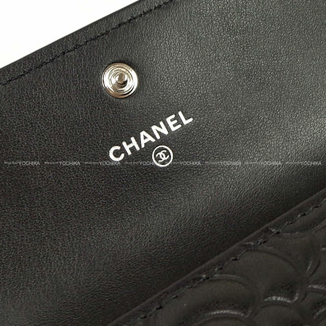 CHANEL シャネル カメリア エンボス フラップ 長財布 黒(ブラック) ラムスキン A82283 新品