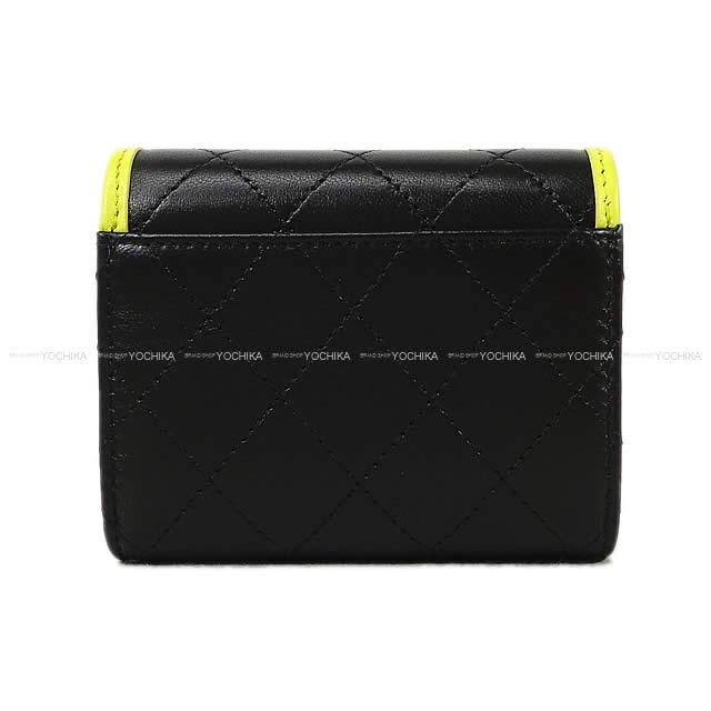 CHANEL シャネル マトラッセ バイカラー 三つ折 コンパクト 財布 黒 