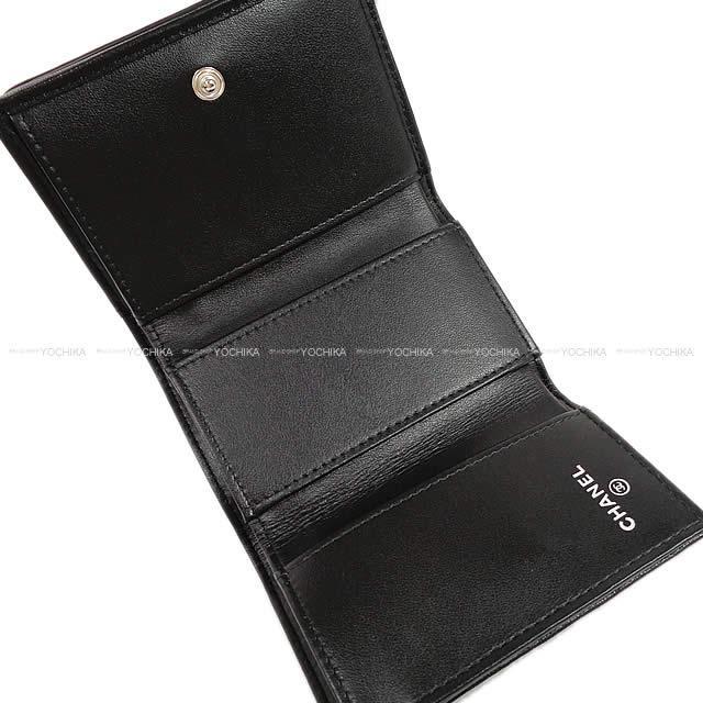 CHANEL シャネル カメリア エンボス フラップ 三つ折り コンパクト 財布 黒 ラムスキン AP0116 新品