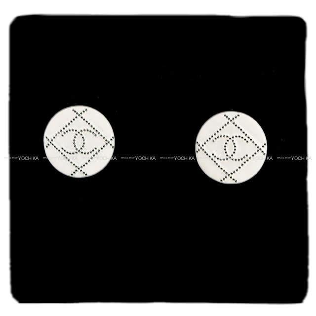 CHANEL シャネル マトラッセ ドット ココマーク サークル ピアス白  