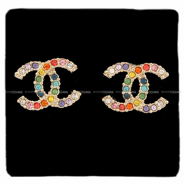 CHANEL シャネル ココマーク レインボー ラインストーン ピアス  