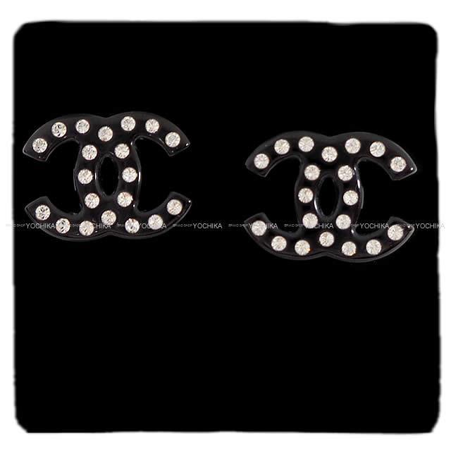 CHANEL シャネル キュービック ココマーク ラインストーン ピアス 黒 AB1732 新品