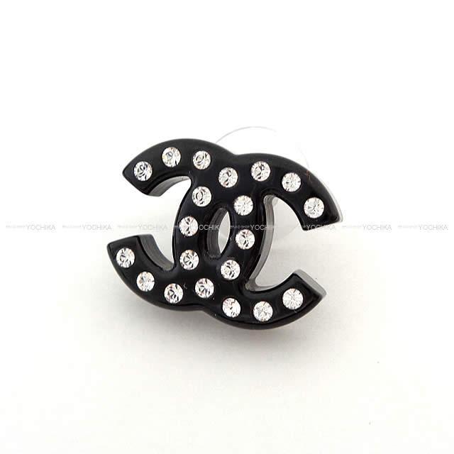 CHANEL シャネル キュービック ココマーク ラインストーン ピアス 黒 AB1732 新品
