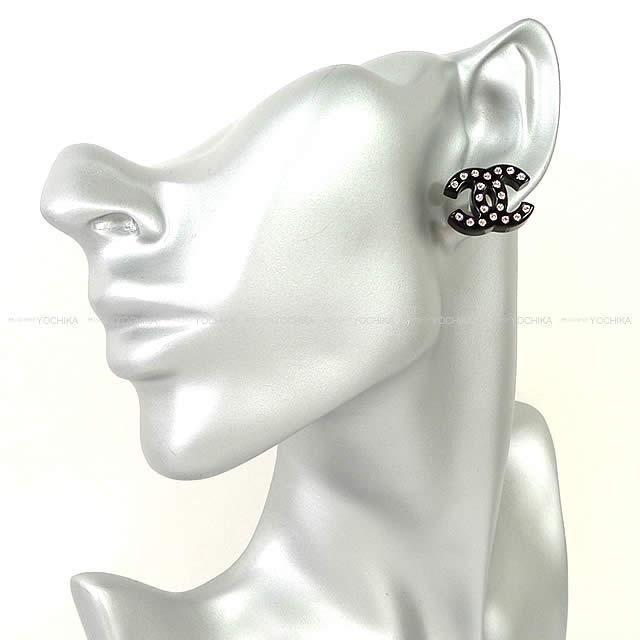 CHANEL シャネル キュービック ココマーク ラインストーン ピアス 黒 AB1732 新品