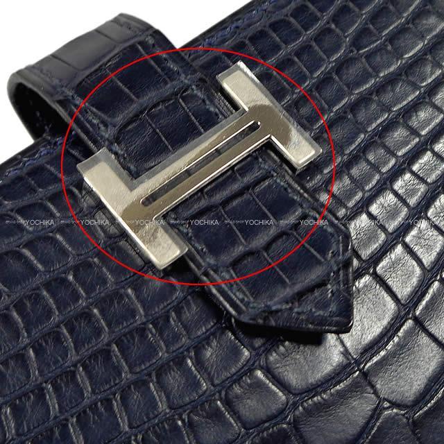 HERMES エルメス 財布 ベアン コンパクト ブルーマリンXブルーブライトン クロコダイル