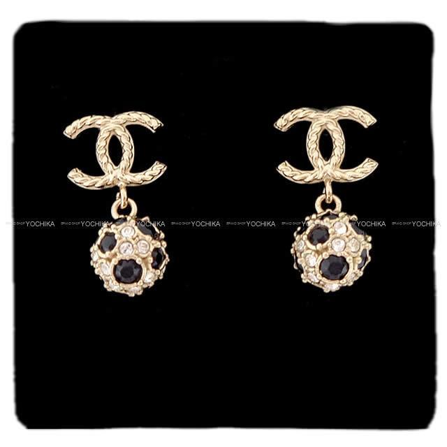 2019年春夏 新作 CHANEL シャネル ココマーク ミラーボール ぶらさがり ピアス 黒(ブラック)