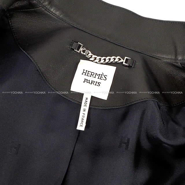 HERMES エルメス レディース シングル バイカー ライダースブルゾン 黒(ブラック)