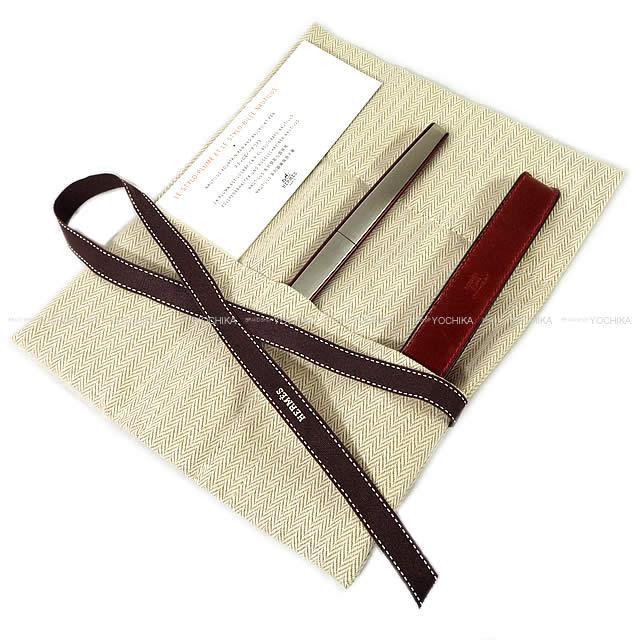 Hermes エルメス ボールペン ノーチラス レザーケース付き ルージュアッシュ 無垢アルミニウム ステンレス マットシルバー 新品同様 中古