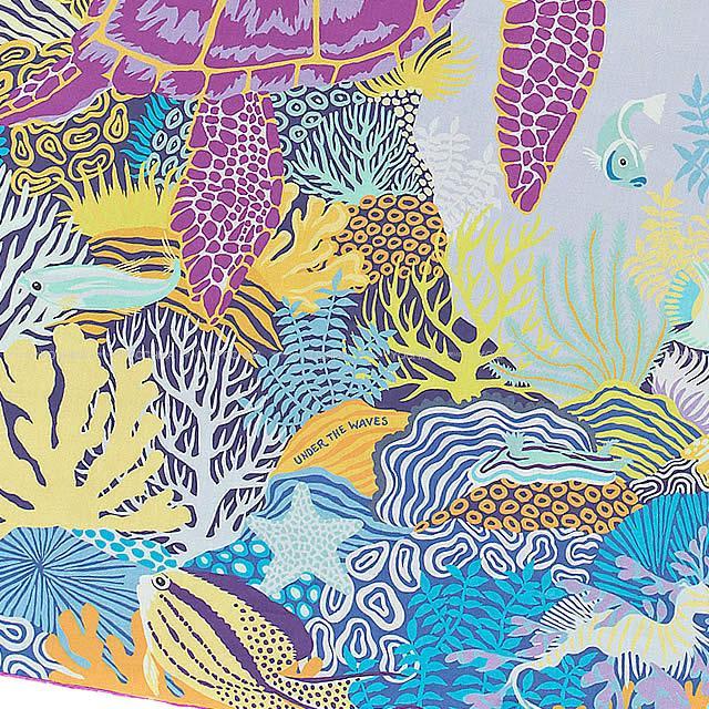 HERMES エルメス ショール カレ140 "UNDER THE WAVE" シエルXジョーヌXモーヴ