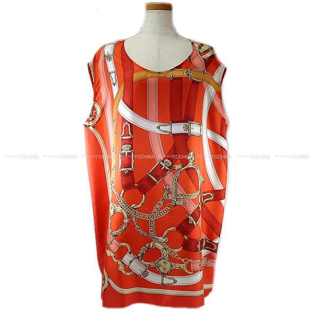 Hermes エルメス レディース ツイルレーヌ チュニック ワンピース カヴァルカドゥール 44 ルージュ オレンジ シルク100 新品同様 中古