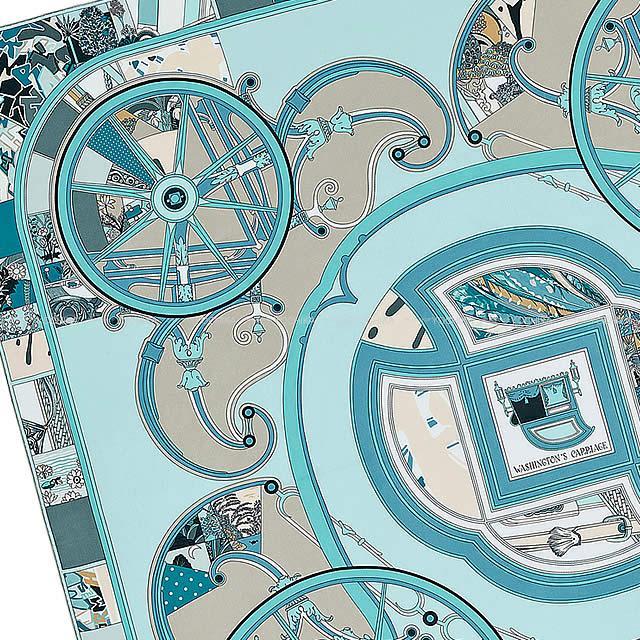 HERMES エルメス ショール カレ140 "ジョージ・ワシントンの馬車" シエル