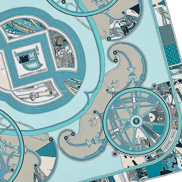 HERMES エルメス ショール カレ140 "ジョージ・ワシントンの馬車" シエル